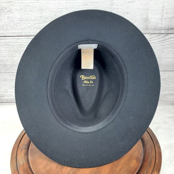 Brixton 100% Wool Black Fedora Hat Black Leather Band Size Medium 7 1/4 - Picture 5 of 7